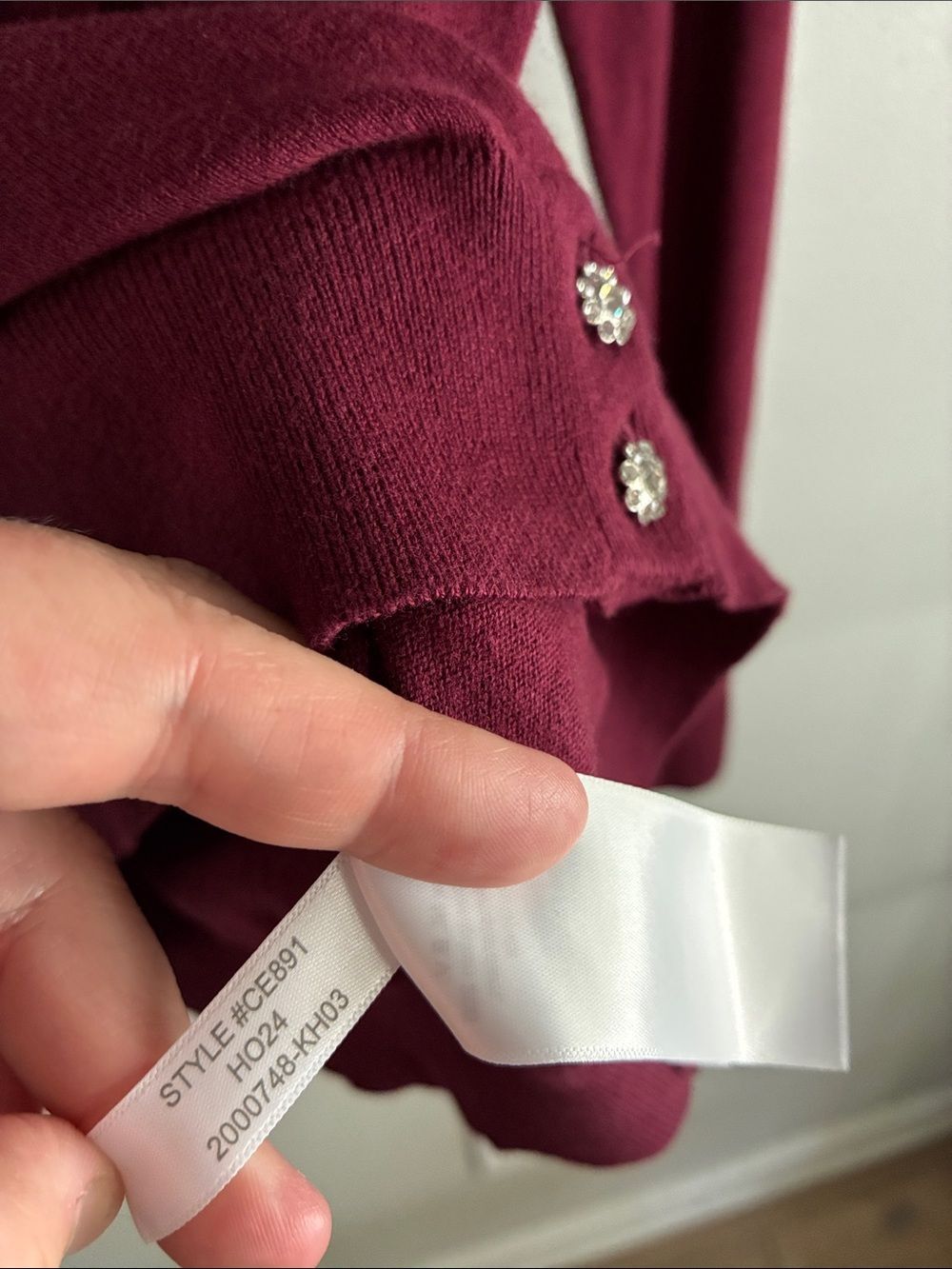 J.Crew Burgundy Jeweled Button Cardigan Rhinestone Preppy Sweater Small - Picture 6 of 7